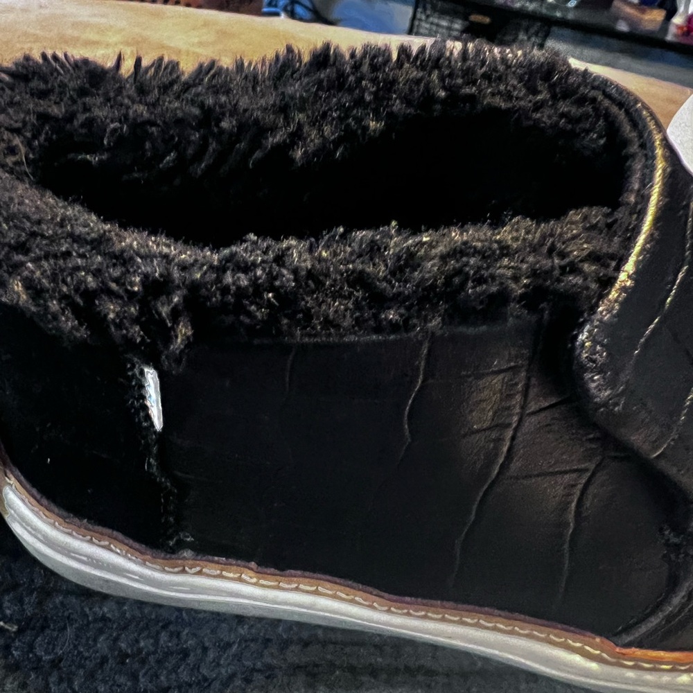 Toms Croc embossed Leather Faux Fur Boot